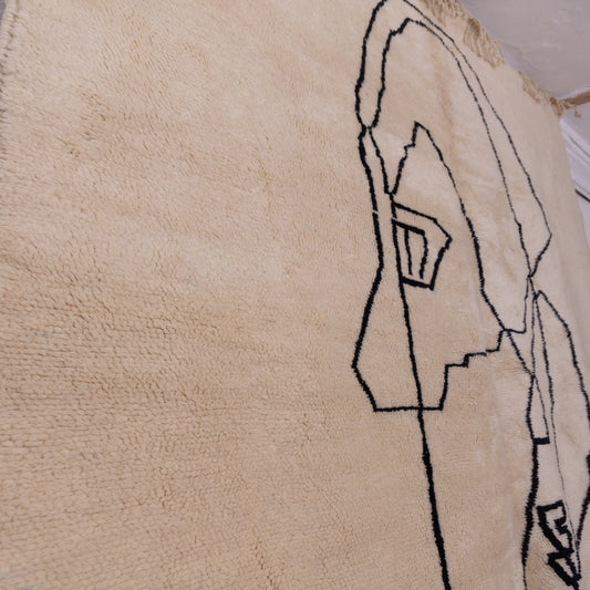 Handmade Mrirt Rug – 100% Wool Moroccan Berber Carpet – Abstract Face Line Art Wool Rug – Luxury Minimalist & Modern Home Decor