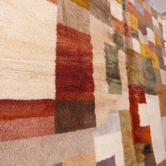 Handmade Mrirt Rug – 100% Wool Moroccan Berber Carpet – Multicolor Geometric Patchwork Wool Rug – Luxury Boho & Modern Home Decor
