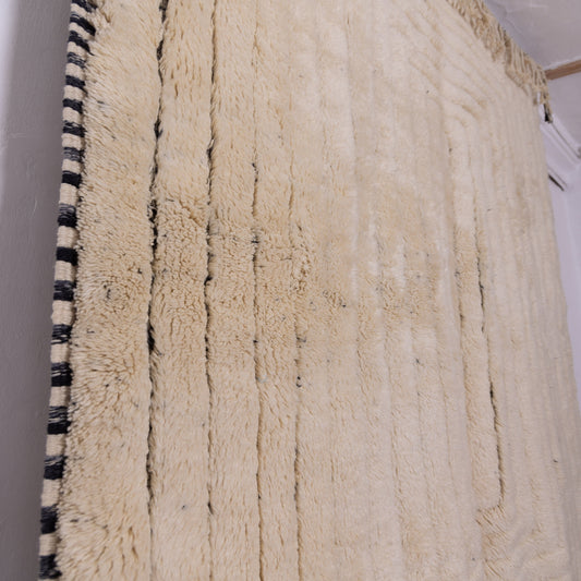 Handmade Mrirt Rug – 100% Wool Moroccan Berber Carpet – Cream & Black Textured Geometric Wool Rug – Luxury Minimalist & Modern Home Decor
