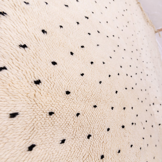 Handmade Mrirt Rug – 100% Wool Moroccan Berber Carpet – Cream & Black Polka Dot Wool Rug – Luxury Minimalist & Modern Home Decor