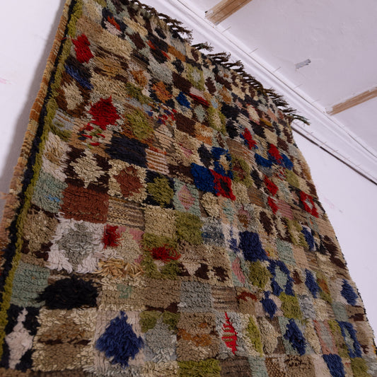 Vintage Moroccan Boucherouite Rug – Patchwork Wool & Cotton – Handmade Berber Carpet – Boho Chic Home Decor