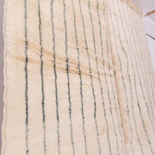 Handmade Mrirt Rug – 100% Wool Moroccan Berber Carpet – Cream & Black Striped Wool Rug – Luxury Minimalist & Scandinavian Home Decor