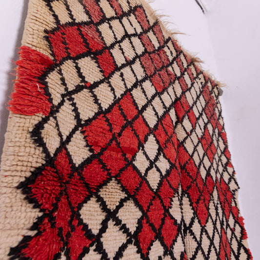 Bold Vintage Azilal Rug - Moroccan Handwoven Wool Rug with Red Diamond Motif - Boho Tribal Wall Hanging or Floor Accent