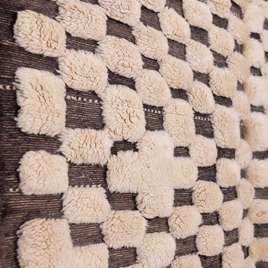 Handmade Mrirt Rug – 100% Wool Moroccan Berber Carpet – Checkerboard Black & Cream Wool Rug – Luxury Modern & Boho Home Decor
