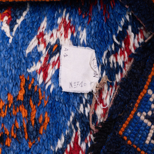 Vintage Moroccan Berber Rug – Handwoven Wool from Moyen Atlas – Blue Diamond Tribal Pattern – Authentic Beni Mguild Carpet – Bohemian & Ethnic Home Decor