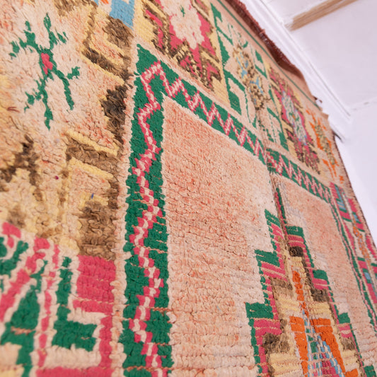 Vintage Moroccan Bjaad Rug – Handwoven Berber Wool Carpet with Vibrant Geometric Motifs – Authentic Tribal Decor
