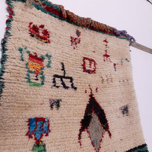 Petite Vintage Azilal Wool Rug - Symbolic Tribal Abstract - Handwoven Moroccan Textile