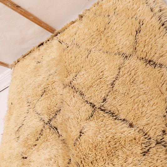 Extra Plush Beni Ourain Moroccan Rug - Thick Wool Vintage Carpet - Handwoven Diamond Pattern - Golden Beige & Brown Border - 100% Wool - Large Cozy Rug