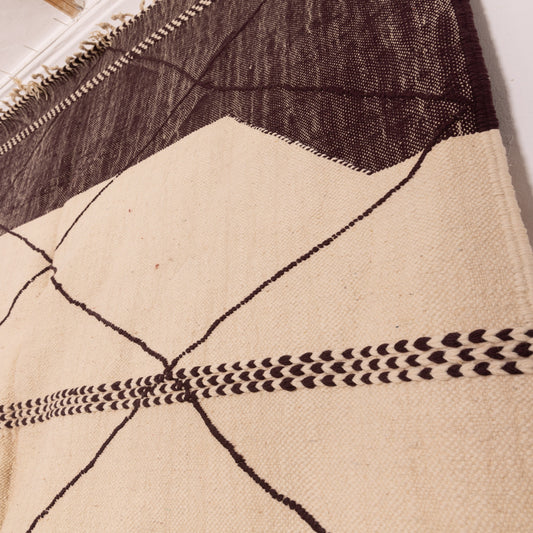 Large Akhnif Rug – Handwoven Moroccan Flatweave in Terracotta, Beige & Brown – Minimalist Tribal Diamond Design – Berber Wool Carpet