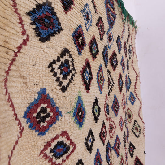 Vintage Moroccan Azilal Rug - Handwoven Berber Wool Rug with Multicolor Tribal Diamond Motif - Bohemian Wall Hanging or Floor Decor
