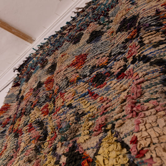 Vintage Moroccan Boucherouite Rug – Handwoven Berber Carpet with Geometric Diamond Patterns