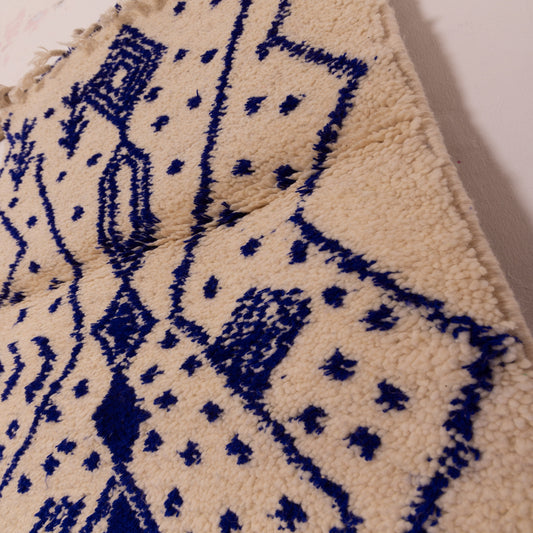 New Handmade Azilal Wool Rug - Blue Geometric & Diamond Pattern - Modern Moroccan Decor