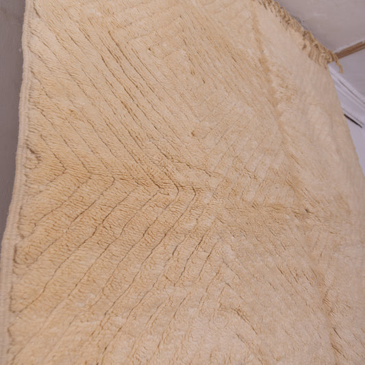 Handmade Mrirt Rug – 100% Wool Moroccan Berber Carpet – Cream Textured Chevron Wool Rug – Luxury Minimalist & Modern Home Decor