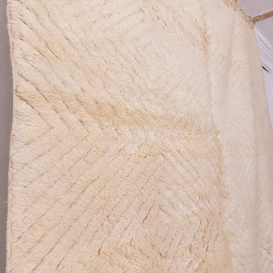 Handmade Mrirt Rug – 100% Wool Moroccan Berber Carpet – Cream Textured Chevron Wool Rug – Luxury Minimalist & Modern Home Decor