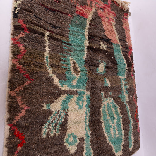 Earthy Abstract Boujad Rug – New Moroccan Wool Rug – Tribal Green & Terracotta Design – Handmade Berber Textile Wall Hanging or Rug