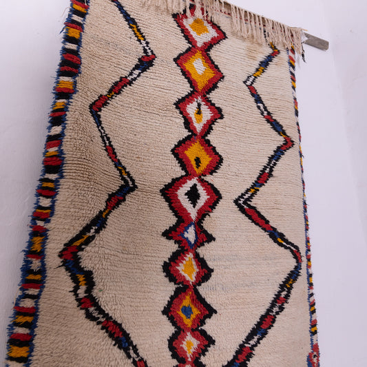 Vintage Azilal Rug - Moroccan Berber Handwoven Wool - Tribal Diamond Design - Colorful Runner Rug
