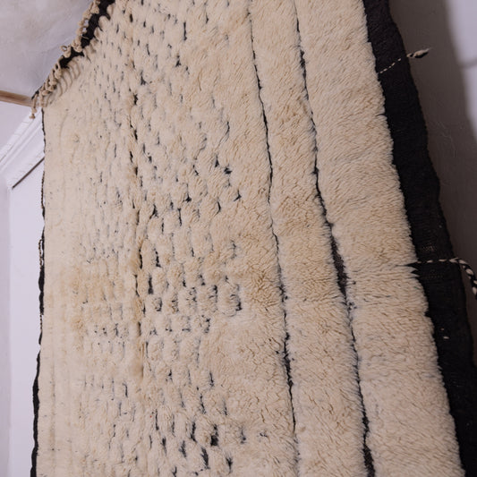 Handmade Mrirt Rug – 100% Wool Moroccan Berber Carpet – Cream & Black Geometric Wool Rug – Luxury Modern & Boho Home Decor