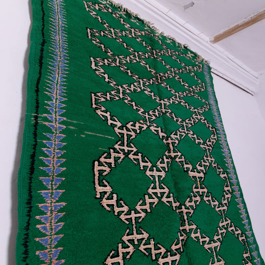 Vintage Moroccan Azilal Rug – Handwoven Green Berber Carpet – Bohemian Wool Tribal Decor