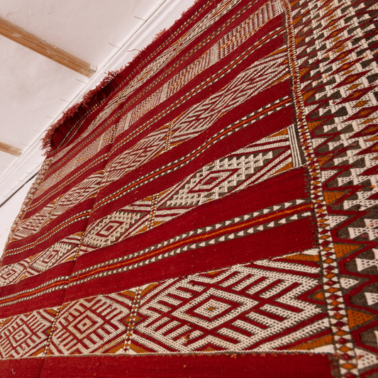 Vintage Moroccan Handwoven Kilim Rug - Red Berber Wool Carpet - Bohemian Tribal Decor