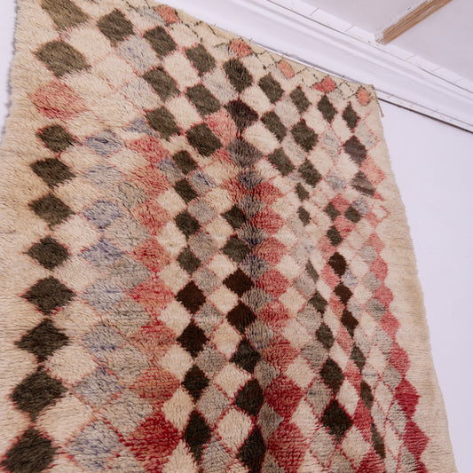 Cascade of Diamonds" Vintage Moroccan Rug - Handwoven Wool in Red, Earth & Ivory Tones