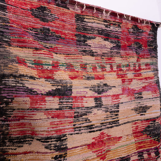 Vintage Bjaad Moroccan Rug – Handwoven Berber Wool Carpet with Bold Tribal Patterns & Deep Red Tones – Authentic Bohemian Decor