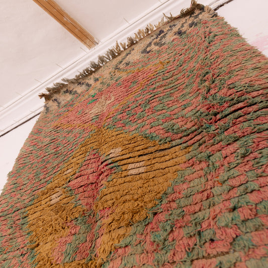 Vintage Moroccan Boucherouite Rug – Handmade Berber Carpet with Earthy Geometric Design