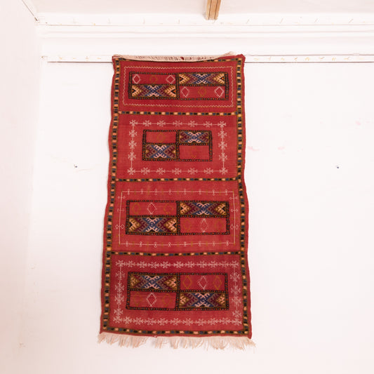 Moroccan Corridor Rug - Traditional Red Runner - Handwoven Berber Style