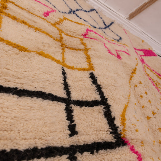 Modern Abstract Azilal Rug - Moroccan Handmade Wool & Cotton Carpet - Geometric Tribal Design - Boho Wall or Floor Art