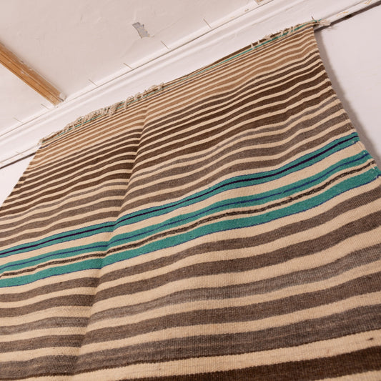 Vintage Moroccan Striped Wool Blanket - Handwoven Berber Textile - Authentic Nomadic Kilim