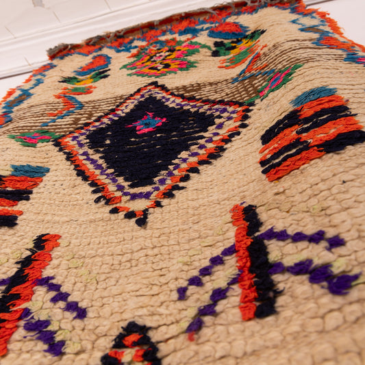 Vintage Moroccan Corridor Rug - Long Wool Hallway Runner with Tribal Symbols & Colorful Berber Motifs - Handwoven Wool Rug