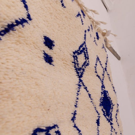 New Handmade Azilal Wool Rug - Blue Diamond Tribal Design on Cream - Moroccan Wall or Floor Decor