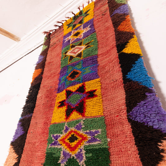 Vintage Moroccan Corridor Runner Rug - Colorful Geometric Tribal Wool Carpet - Handwoven Berber Design