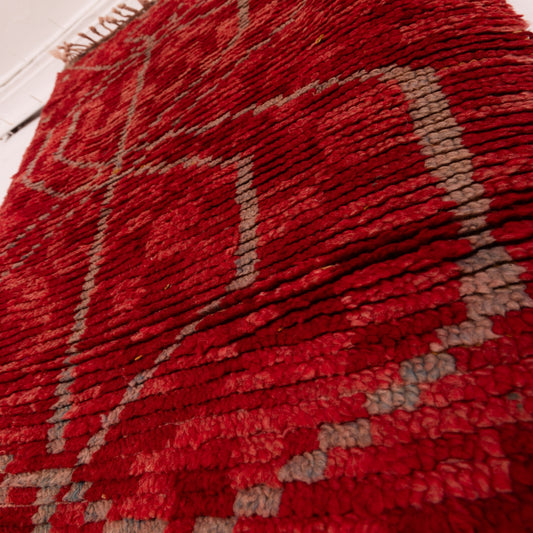 Vintage Moroccan Corridor Rug - Deep Red Wool Runner - Berber Handwoven Hallway Carpet