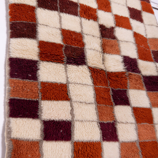 Minimalist Moroccan Wool Rug – Handwoven Berber Beni Ourain Style – Cream with Geometric Brown Lines – Boho Chic Decor ; 5,25 ft / 3,44 ft