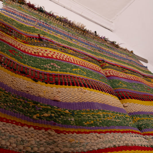 Vintage Moroccan Boucherouite Rug – Handwoven Berber Carpet with Colorful Striped Patterns