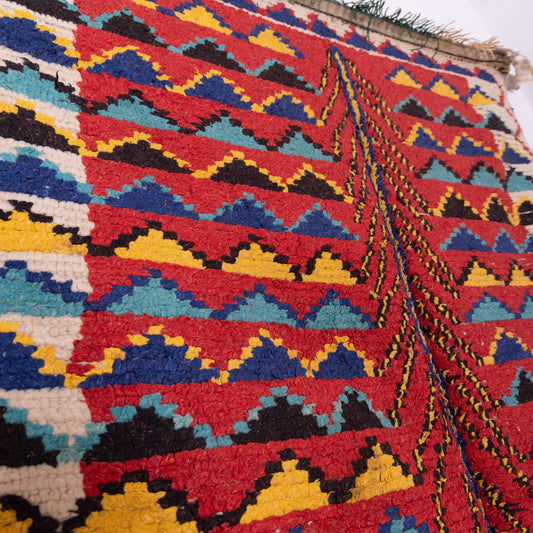 Vintage Moroccan Azilal Rug - Tribal Tree of Life Berber Carpet - 100% Wool Handwoven Textile in Bold Red, Yellow & Blue