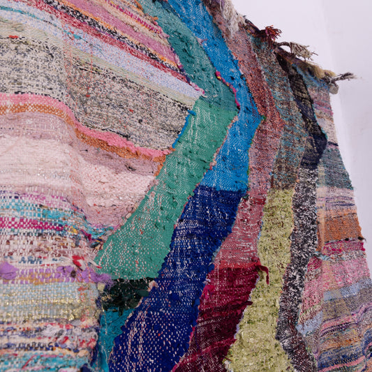 Vintage Moroccan Boucherouite Rug - Handwoven Bohemian Berber Carpet - Colorful Upcycled Fabric Rug - Unique Tribal Art - 100% Handmade