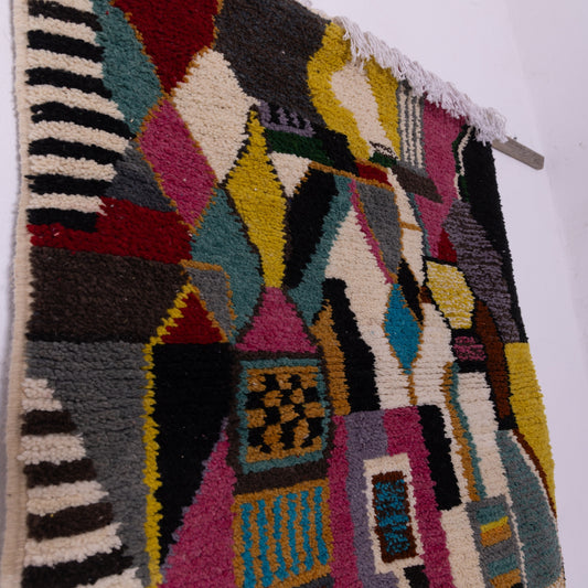 Handmade Moroccan Boujad Rug – Abstract Berber Wool Carpet, Boho Chic Area Rug, Multi-Color Geometric Design