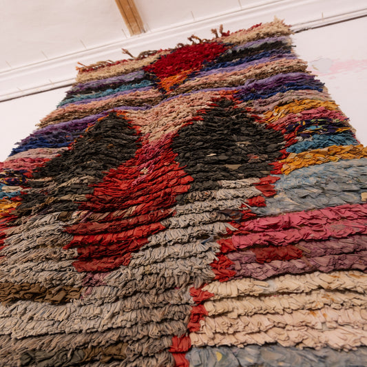Vintage Moroccan Corridor Runner Rug - Handwoven Wool Hallway Carpet with Bold Tribal Motifs - Multicolor Striped Berber Long Rug
