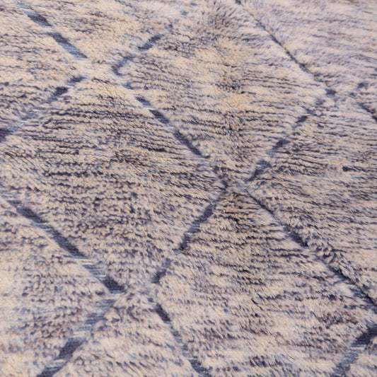 Handwoven Moroccan Wool Rug – Vintage Beni Ourain Style – Blue & Beige Geometric Berber Carpet – Soft Wool Area Rug ; 4,27 ft / 3,61 ft