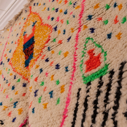 Colorful Azilal Rug - Handmade Moroccan Wool & Cotton - Abstract Rainbow Tribal Art - Bohemian Wall or Floor Decor