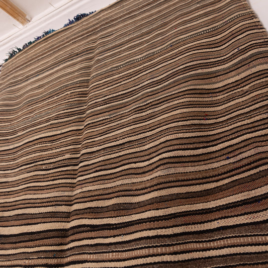 Vintage Handwoven Moroccan Wool Blanket - Berber Striped Kilim Rug - Nomadic Boho Throw