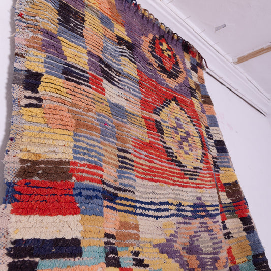 Vintage Boujad Rug – Handwoven Moroccan Berber Carpet, Multicolored Wool Tribal Art, Bohemian Boho Chic Area Rug, Unique Handmade Decor
