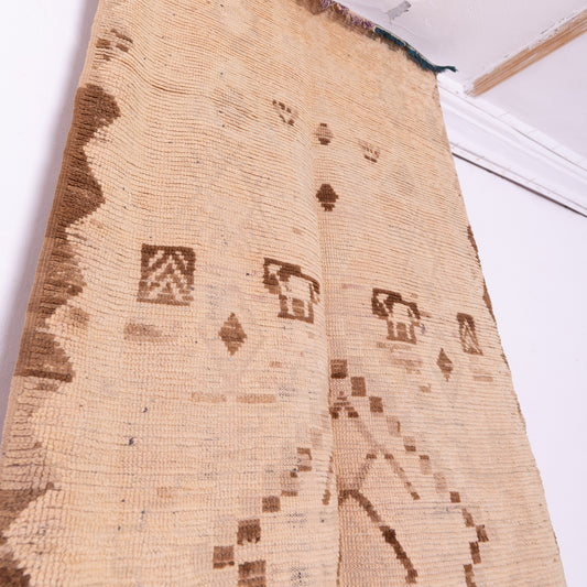 Vintage Moroccan Bjaad Rug – Minimalist Beige & Brown Handwoven Wool Berber Carpet – Timeless Boho Chic Decor