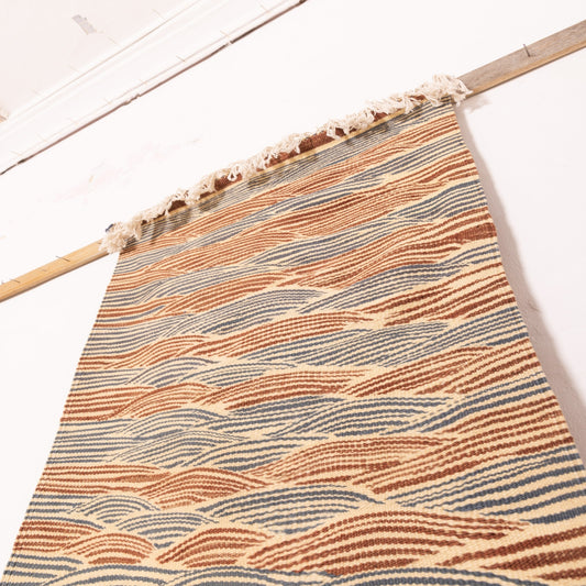 Moroccan Corridor Rug - Handwoven Wave Pattern Runner - Earth & Ocean Tones