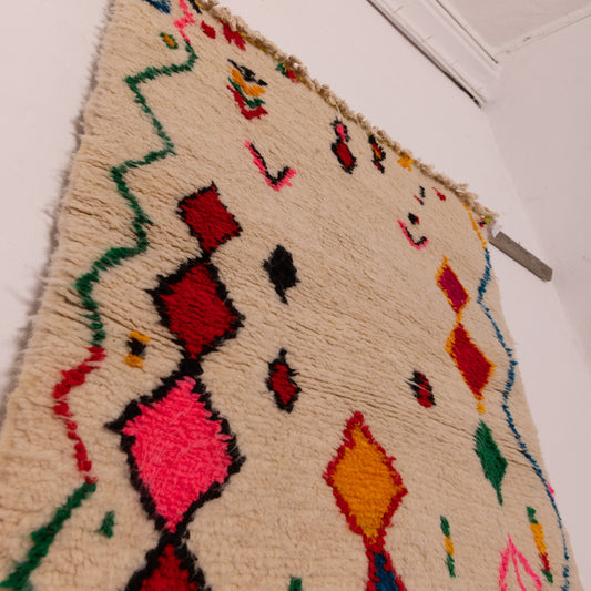 Colorful Azilal Rug - Small Berber Wall Hanging - 80% Wool 20% Cotton - Handmade Moroccan Art Rug