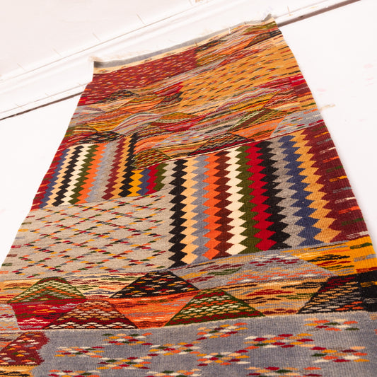Handmade Wool Corridor Rug – Colorful Patchwork Runner for Hallway - 100% Wool Moroccan-Style Carpet