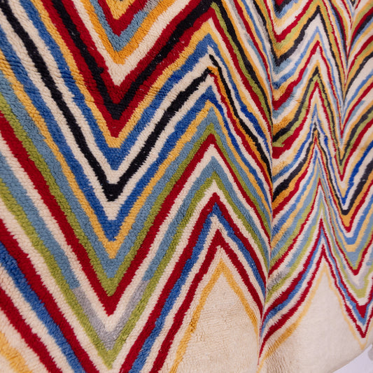 Handmade Mrirt Rug – 100% Wool Moroccan Berber Carpet – Vibrant Chevron Multicolor Wool Rug – Luxury Boho & Eclectic Home Decor ; 9,19 ft / 6,89 ft