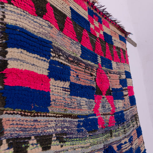 Vintage Boujad Rug – Moroccan Berber Handmade Wool Carpet, Geometric Tribal Patterns, Colorful Bohemian Boho Decor