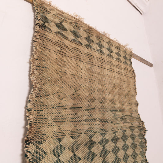 Green Geometric Wool Rug - Handwoven Corridor Accent Piece